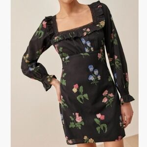 Reformation Burke Mini Long Sleeve Dress In Night Bloom 6 NWT